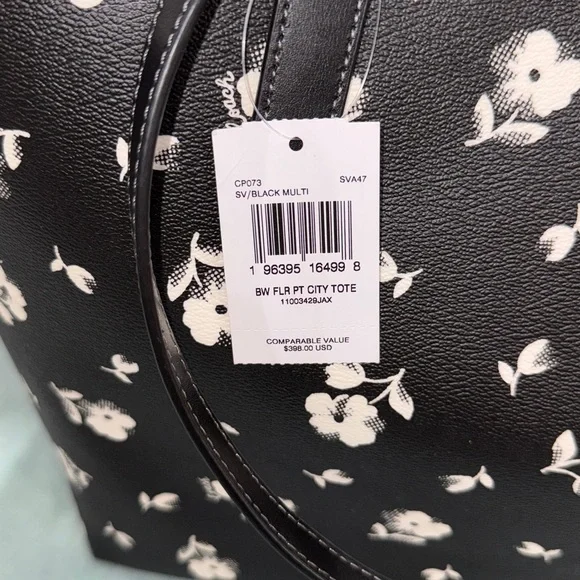 Coach Black and White Floral Tote Bag - Picture 6 of 15